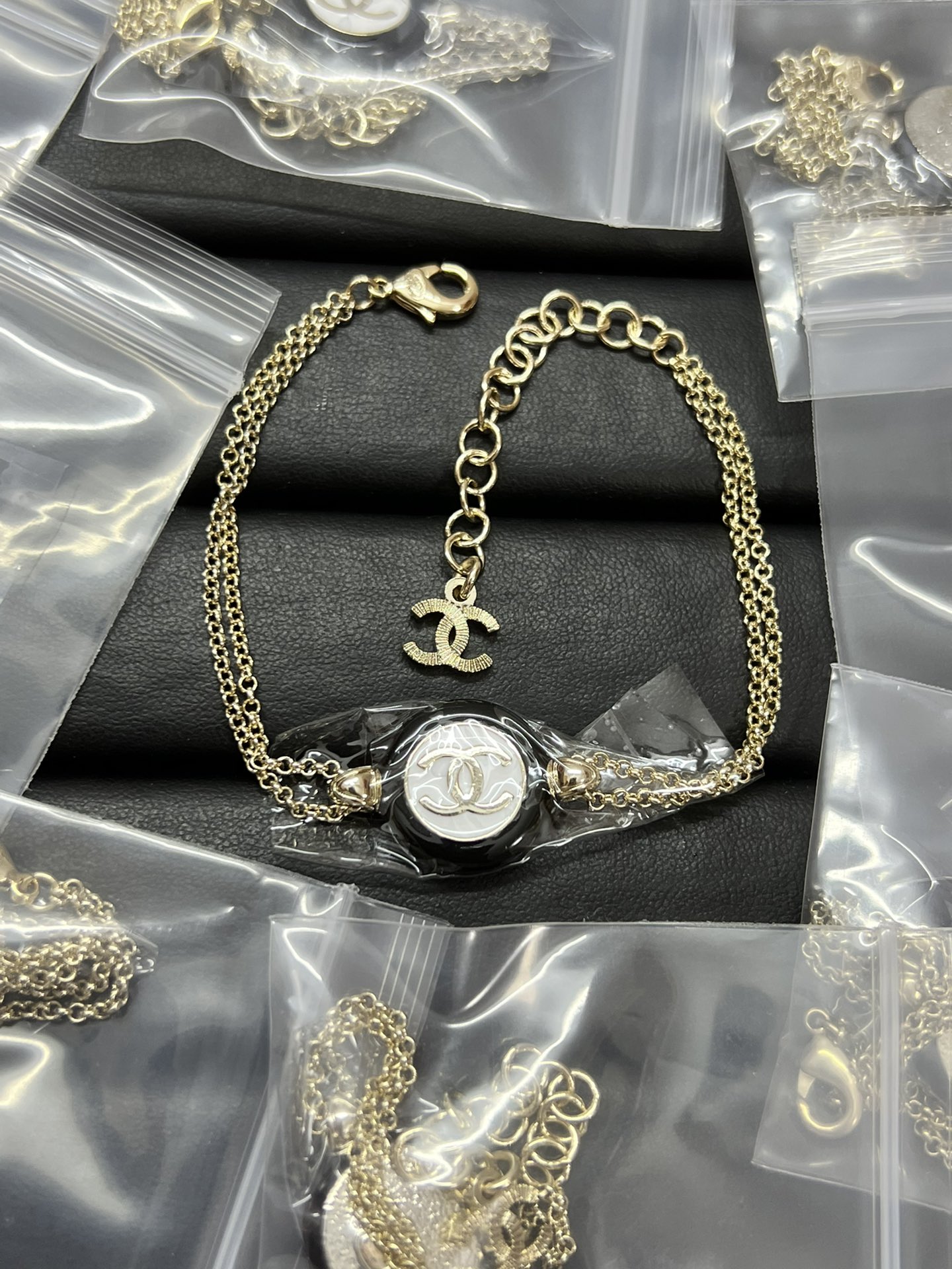 replica Chanel Two Layers Chain Black White Round CC Bracelet - H Lin Jewelry