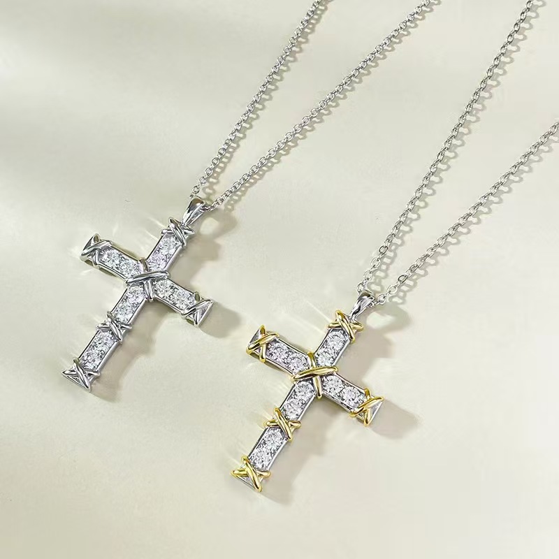 replica Tiffany Ten Stone Cross Pendant with Diamonds Necklace - H Lin Jewelry