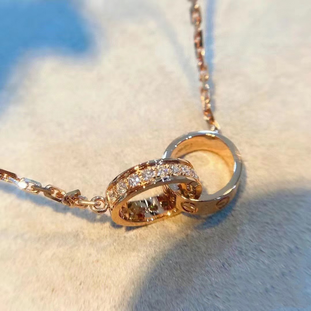 replica Cartier Pink Gold LEVE LOVE Pendant Necklace - Half Paved - H Lin Jewelry