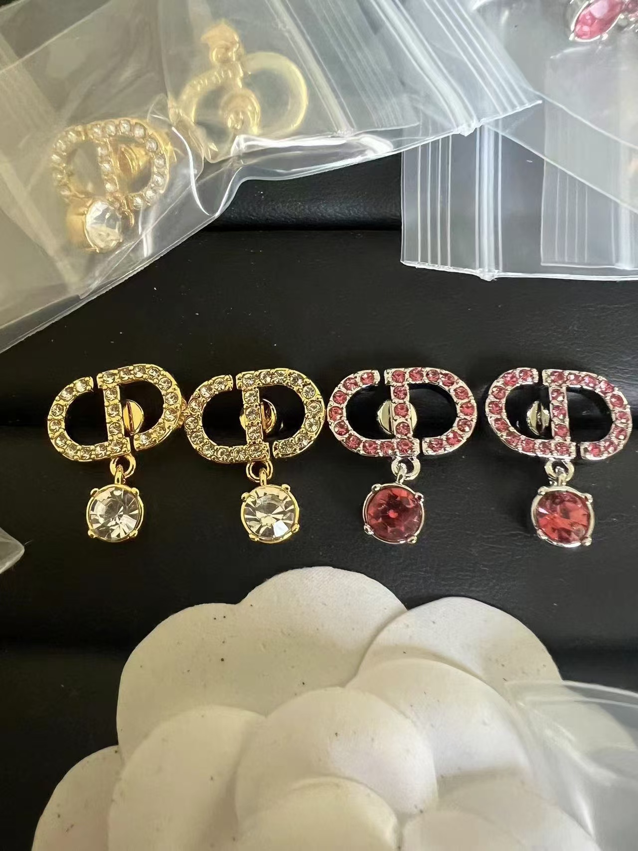 replica Dior Diamond Paved CD Stud Earrings - H Lin Jewelry