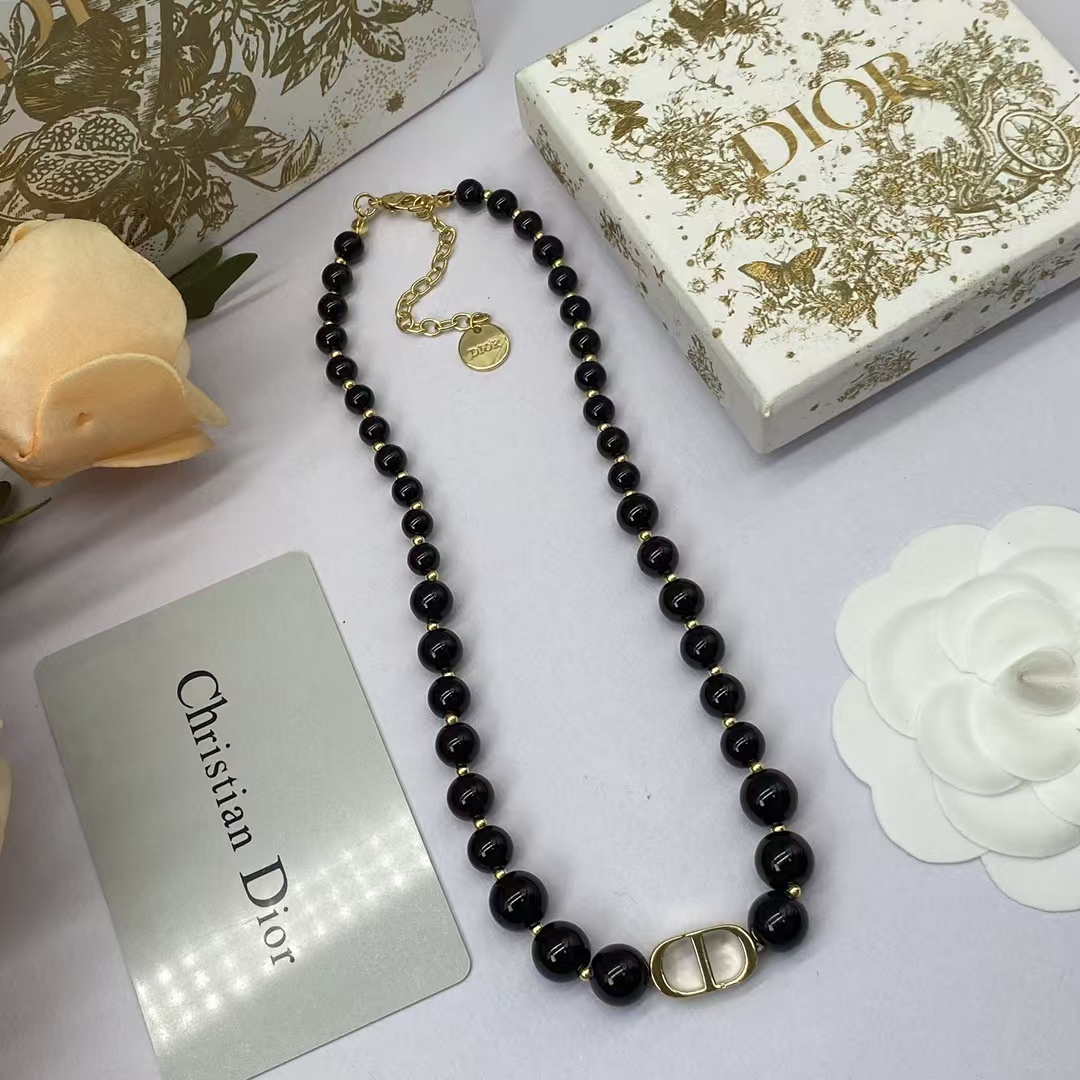 replica Dior CD Pendant Black Pearl Necklace - H Lin Jewelry