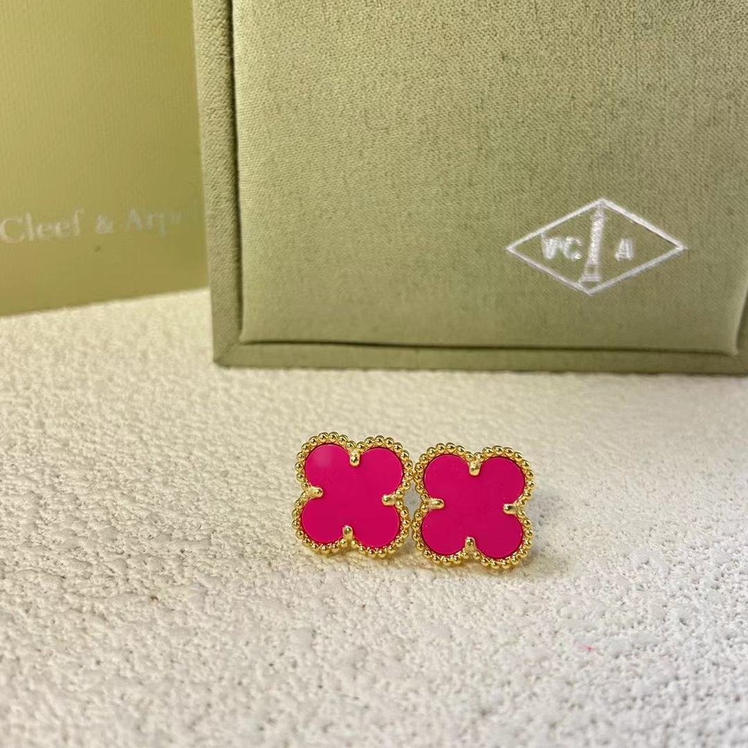 replica Van Cleef & Arpels Rose Red Vintage Alhambra Earrings - H Lin Jewelry