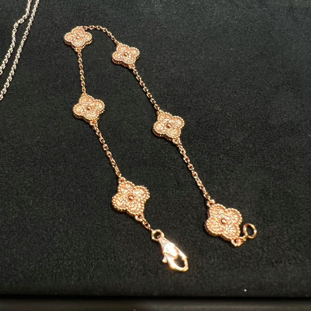 replica Van Cleef & Arpels Vintage Alhambra Bracelet, 6 Motifs, Rose Gold,No Diamond - H Lin Jewelry