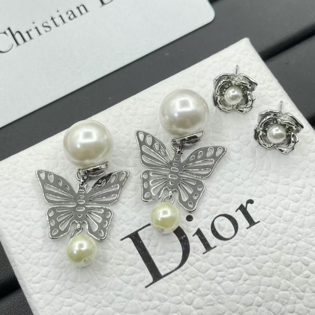 replica Dior Silver Butterfly Pearl Earrings - H Lin Jewelry