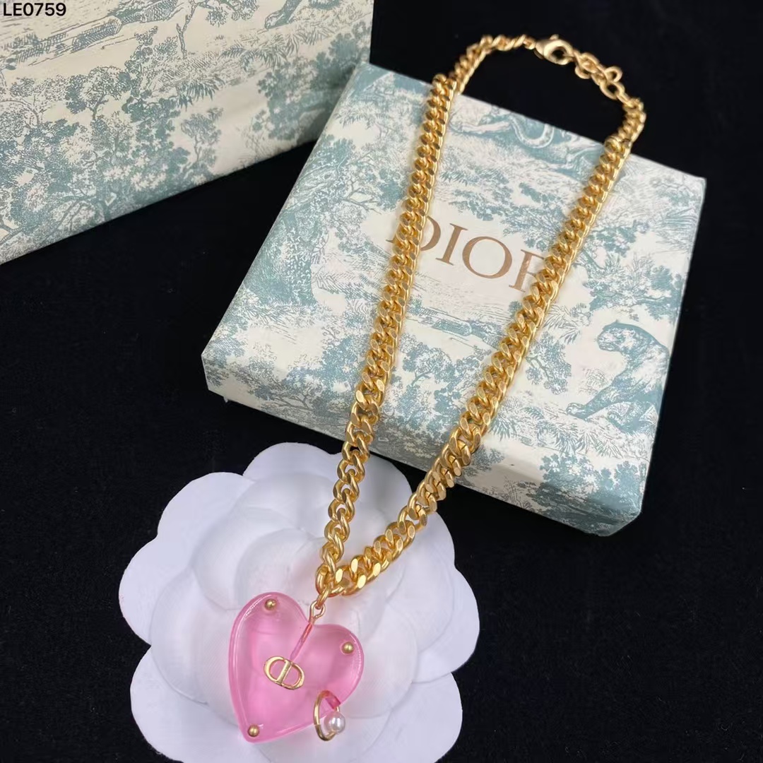 replica Dior Chunky Cuban Chain Big Pink Heart Pendant Necklace - H Lin Jewelry