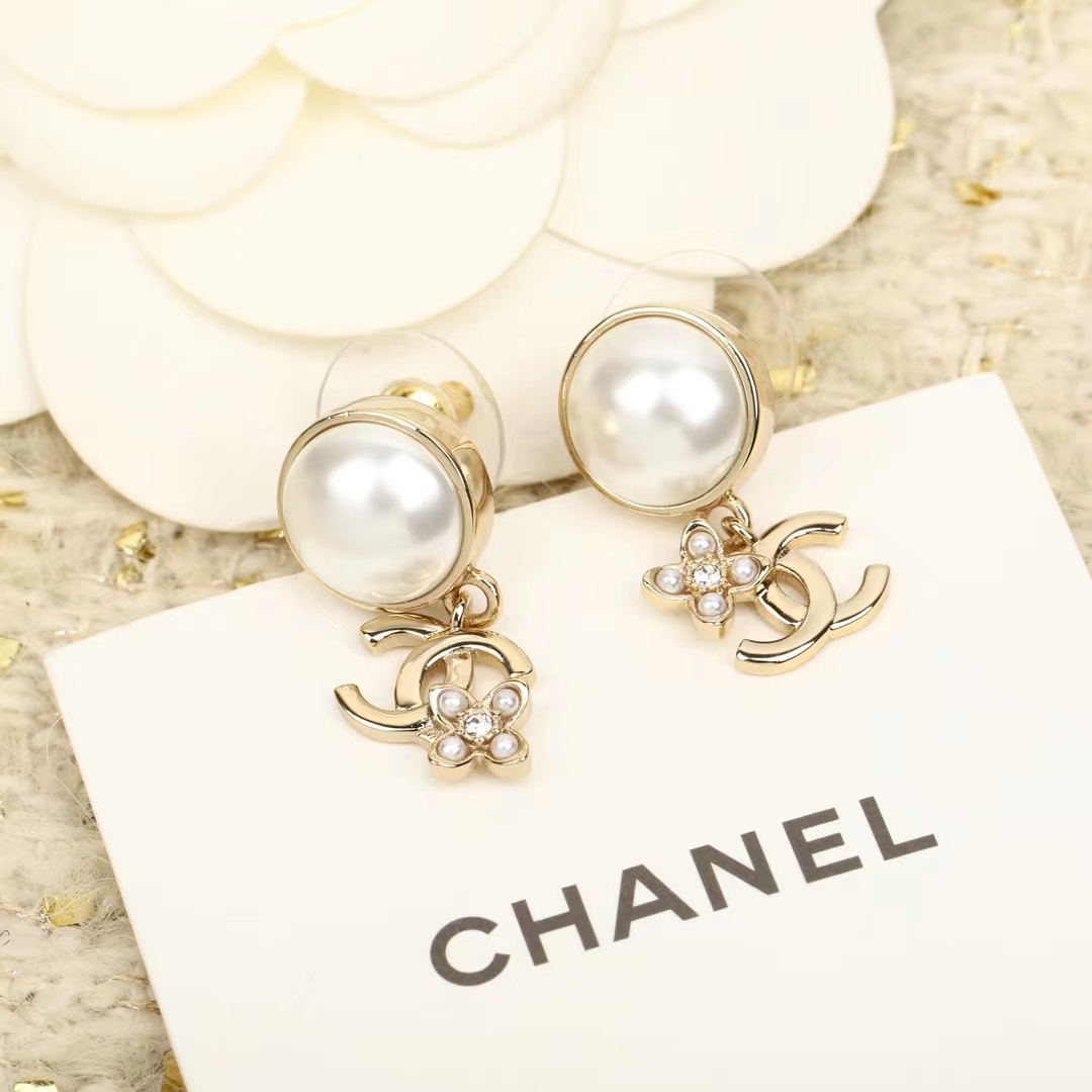 replica Chanel Pearl Stud Double C Dangle Earring - H Lin Jewelry