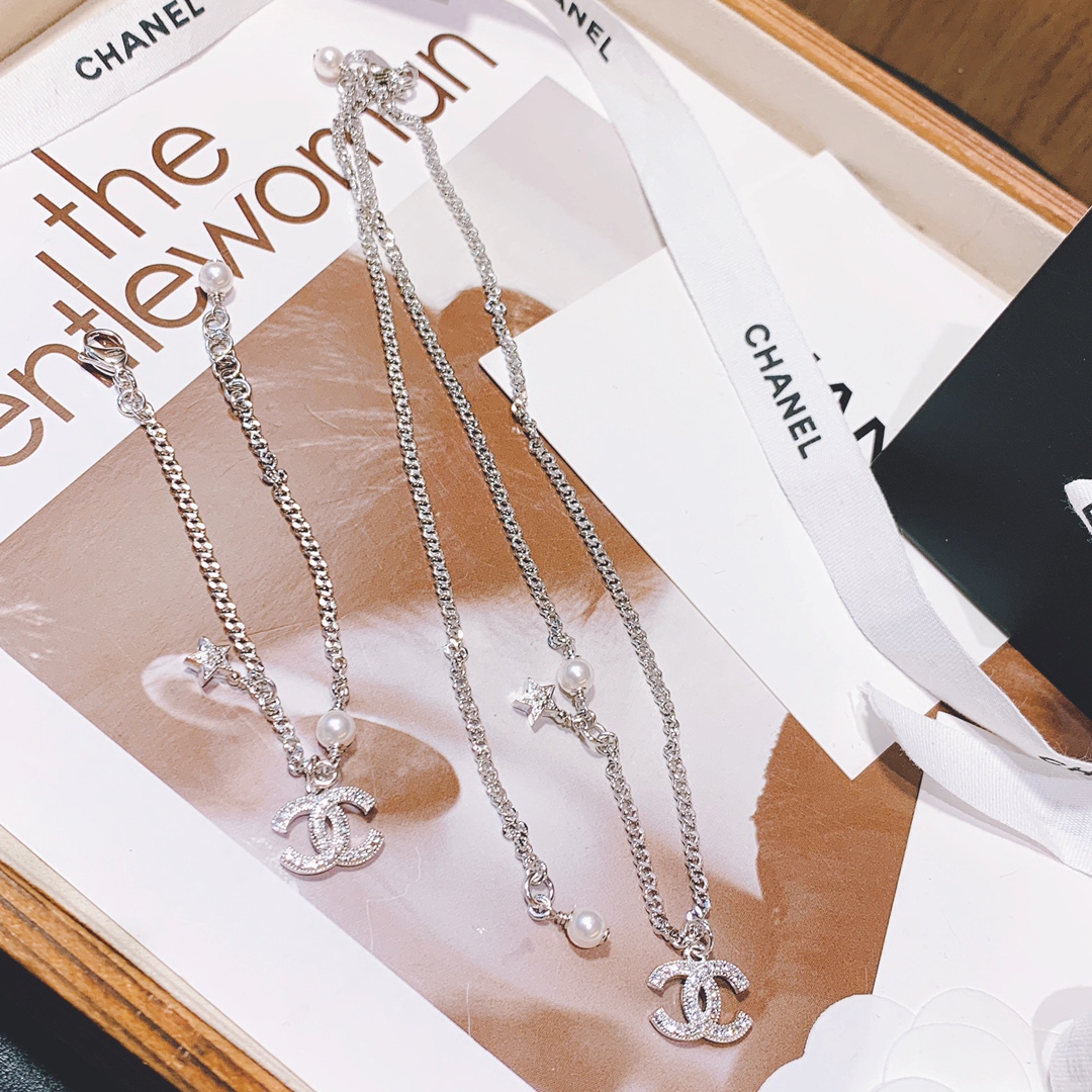 replica Chanel Minimalistic Star CC Pendant Silver Bracelet Necklace - H Lin Jewelry
