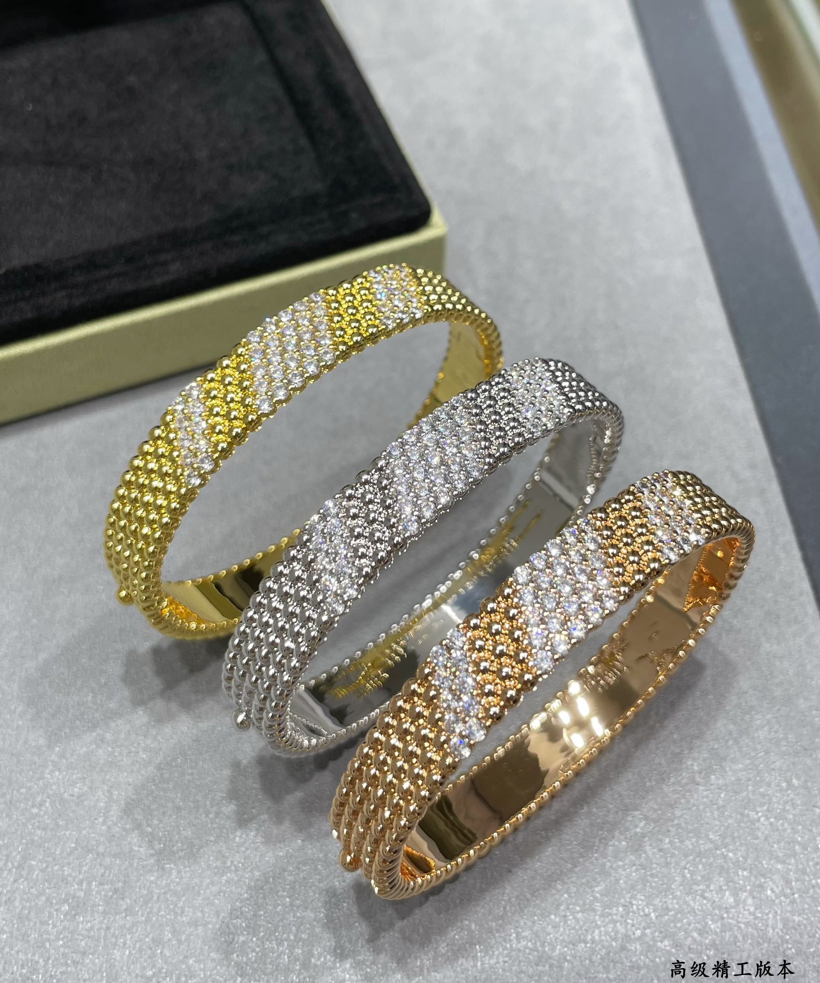 replica Van Cleef & Arpels Perlee Diamonds Bracelet Bangle, 5 Rows, Medium Model - H Lin Jewelry