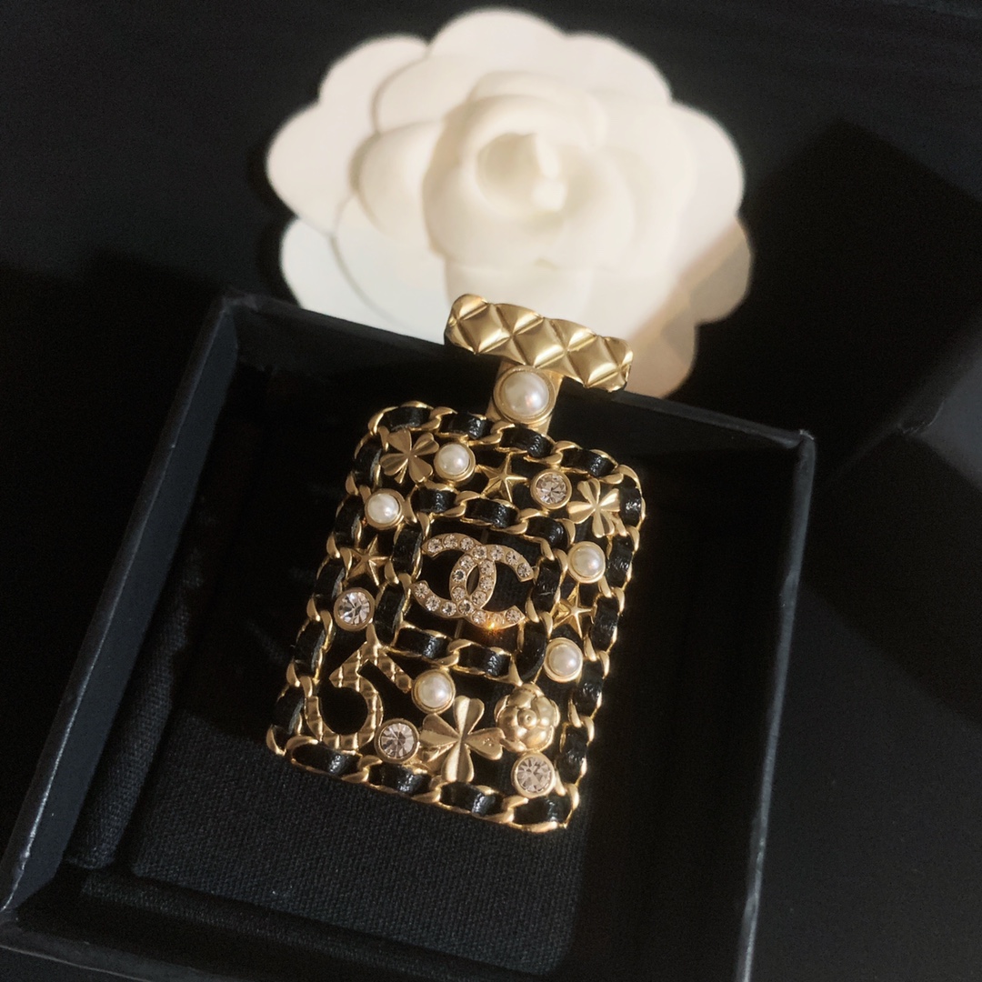 replica Chanel Leather Wrap Perfume Bottle Brooch - H Lin Jewelry