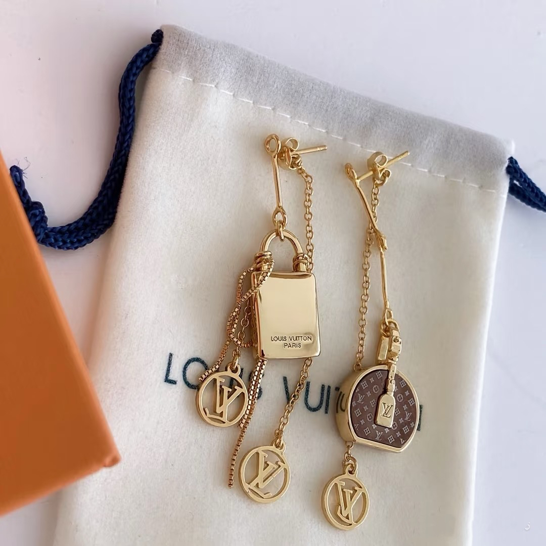 replica Louis Vuitton Asymmetric Lock and Handbag Tassel Earrings - H Lin Jewelry