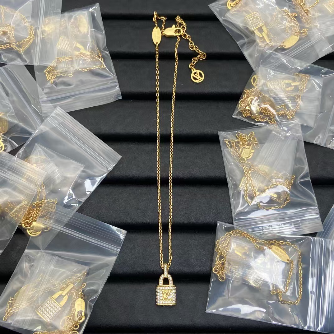replica Louis Vuitton Diamond Lock Pendant Necklace Earrings - H Lin Jewelry