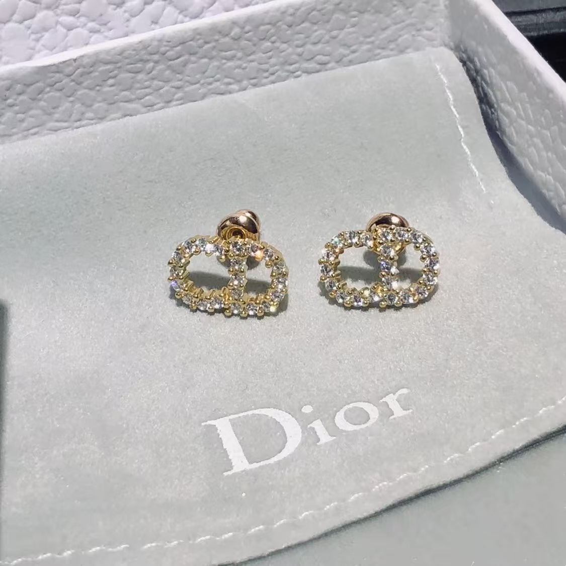 replica Dior Classic Diamond Paved CD Stud Earrings - H Lin Jewelry