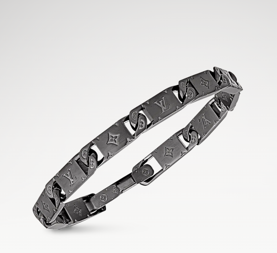 replica Louis Vuitton Men's Black Gold Monogram Tied Up Bracelet - H Lin Jewelry