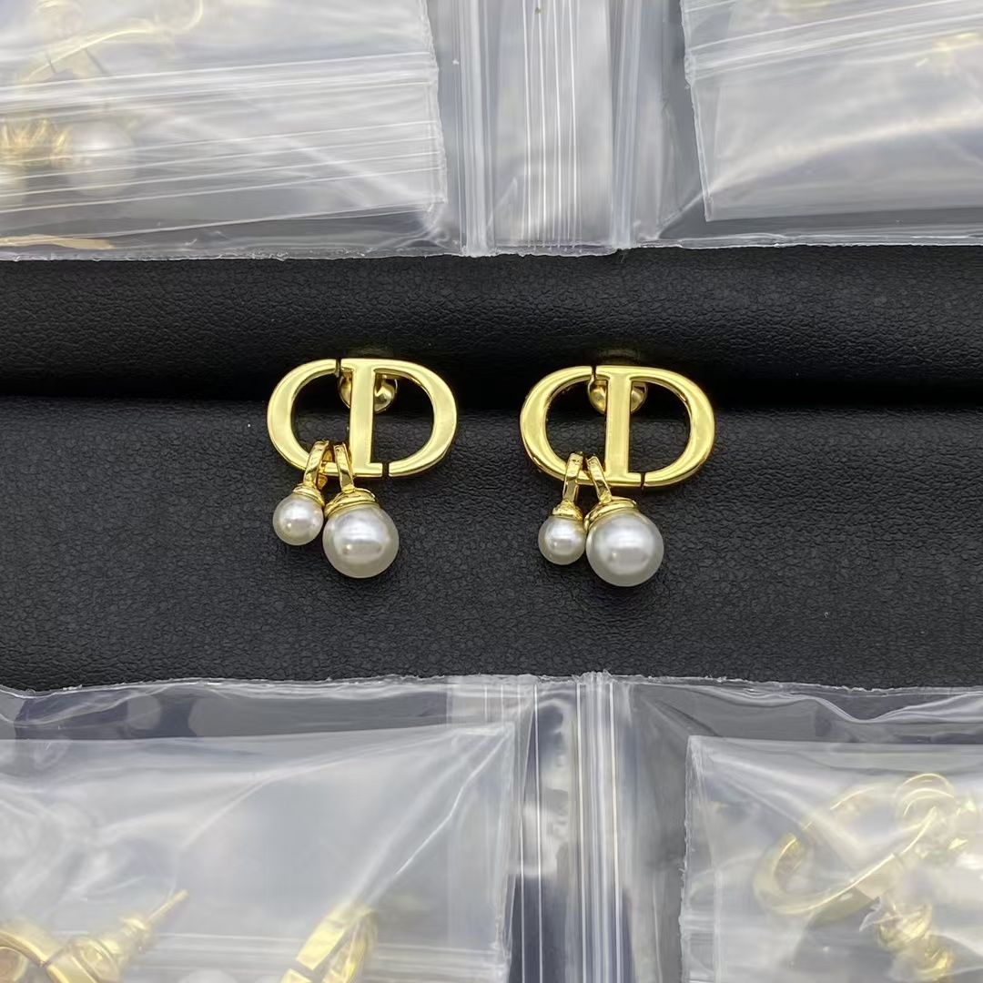 replica Dior CD with Two Pearl Charms Earrings - H Lin Jewelry
