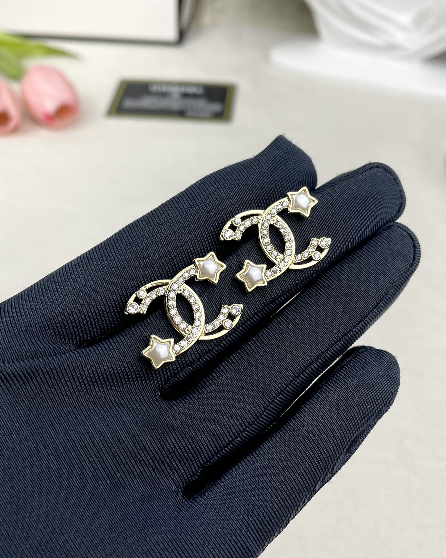 replica Chanel Hollow Star Rhinestone CC Earrings - H Lin Jewelry