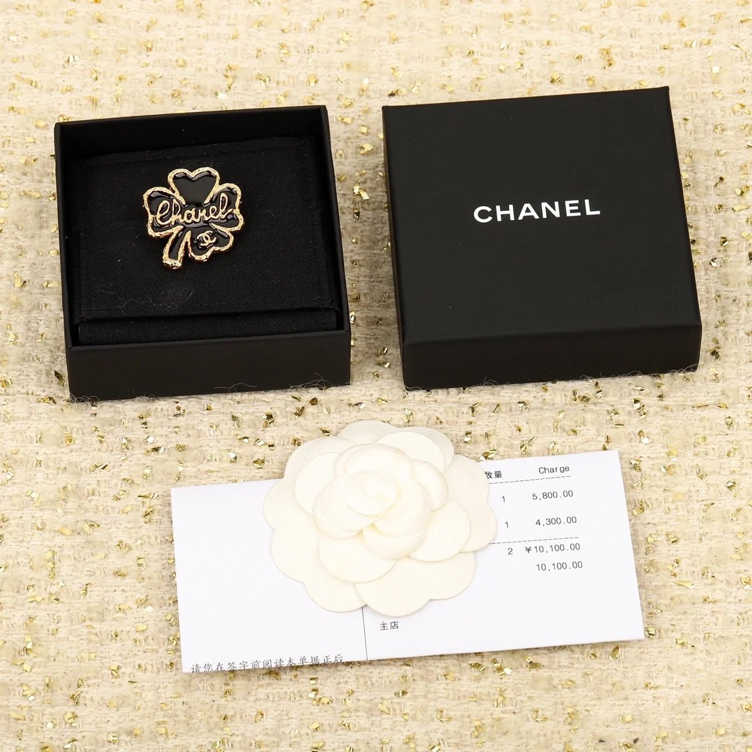 replica Chanel Black Lucky Clover Brooch - H Lin Jewelry