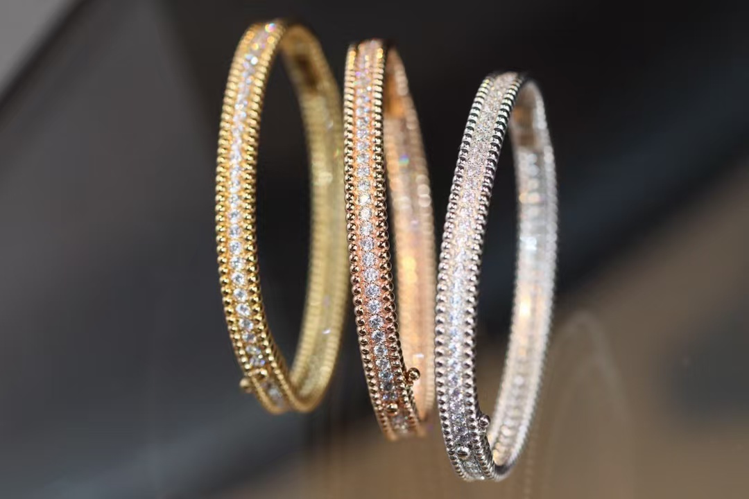 replica Van Cleef & Arpels Perlee Diamonds Bracelet Bangle, 1 Row, Medium Model - H Lin Jewelry