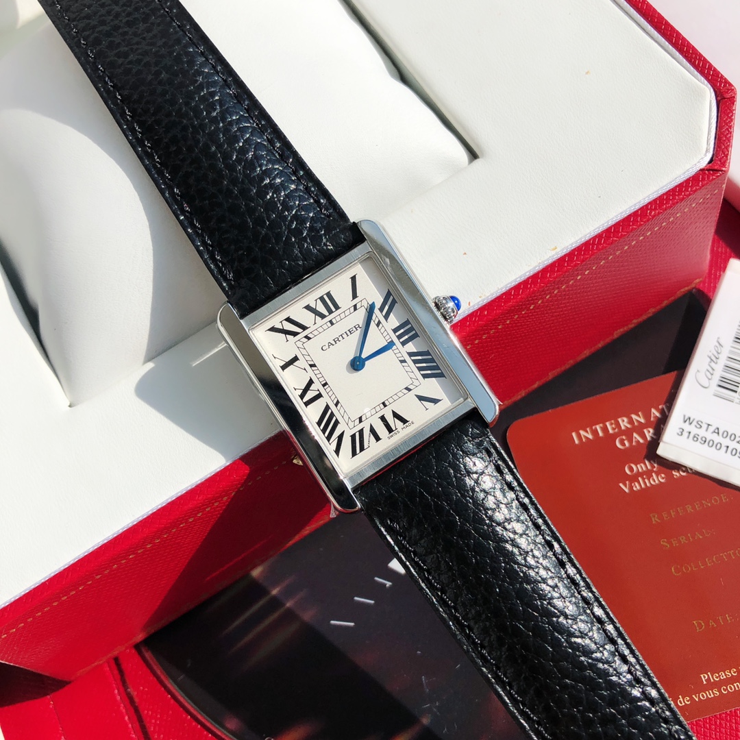 replica Cartier Classic Tank Series Calf Leather Strap Women Watch - H Lin Jewelry