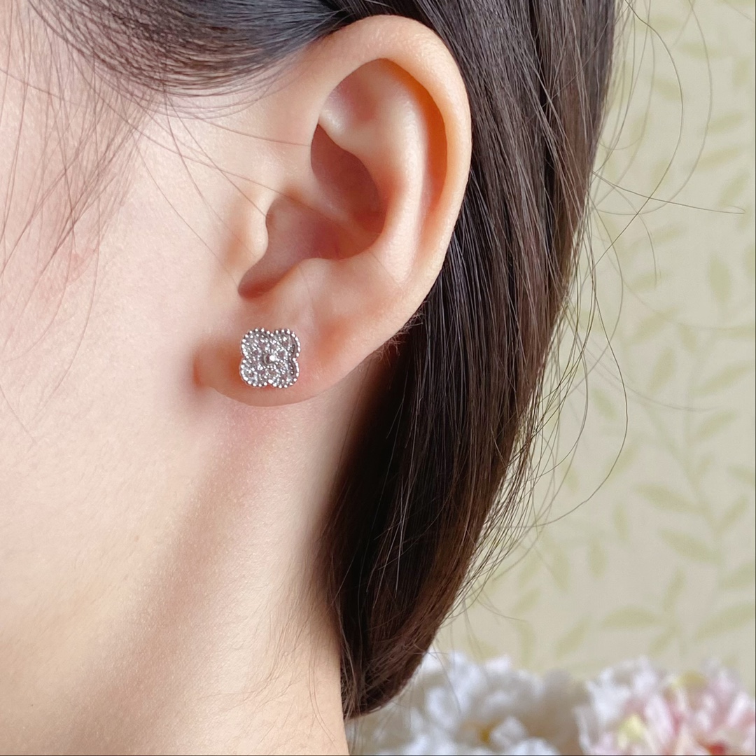 replica Van Cleef & Arpels Full Diamond Vintage Alhambra Earrings - H Lin Jewelry