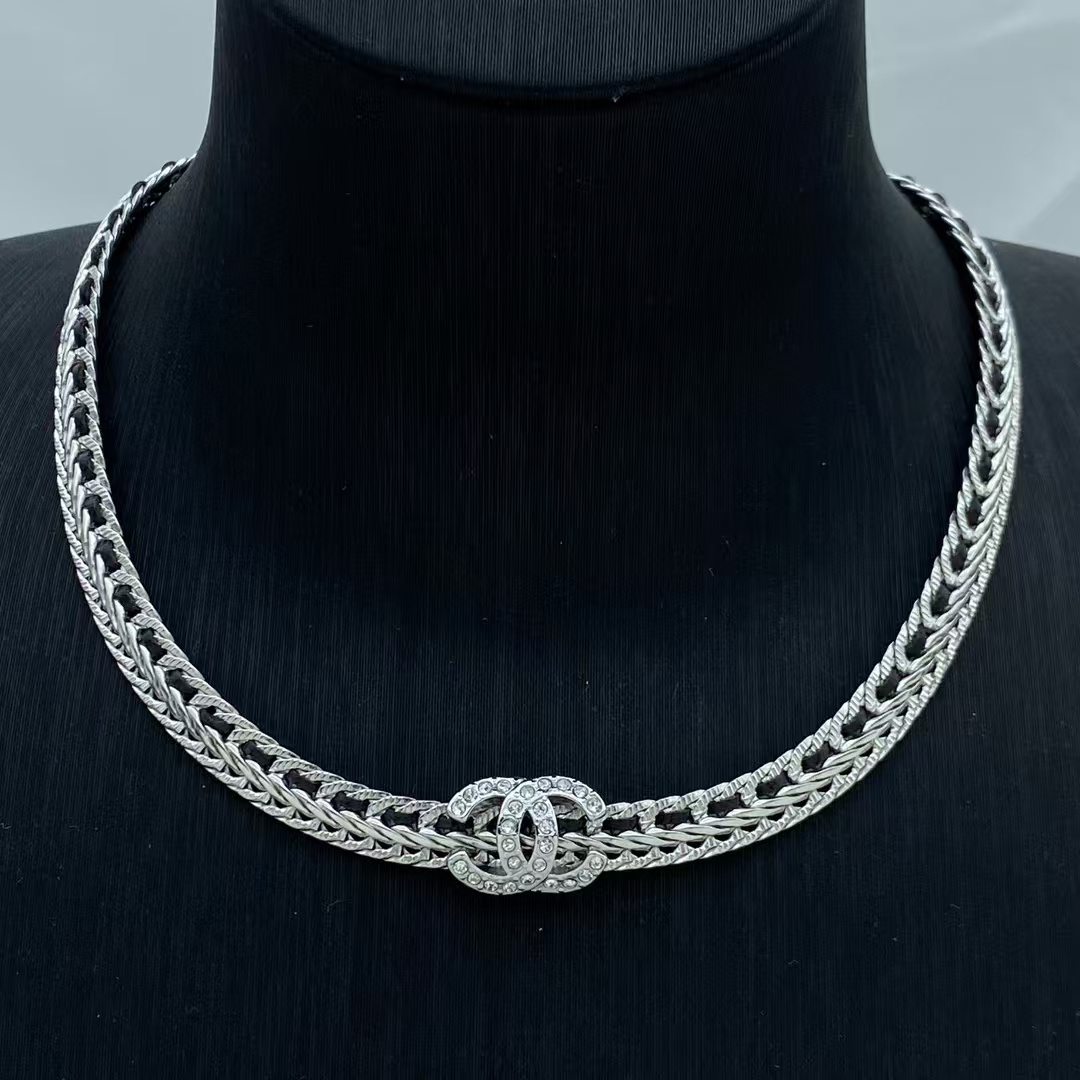 replica Chanel Silver Wide Chain Choker Necklace - H Lin Jewelry