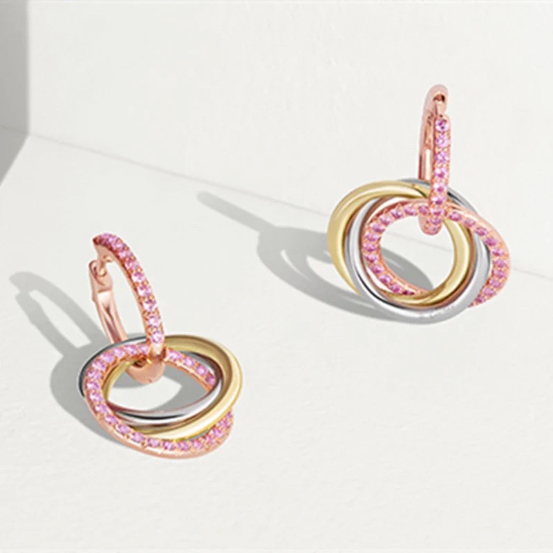 replica Cartier Pink Diamond Paved Trinity Necklace Earrings - H Lin Jewelry