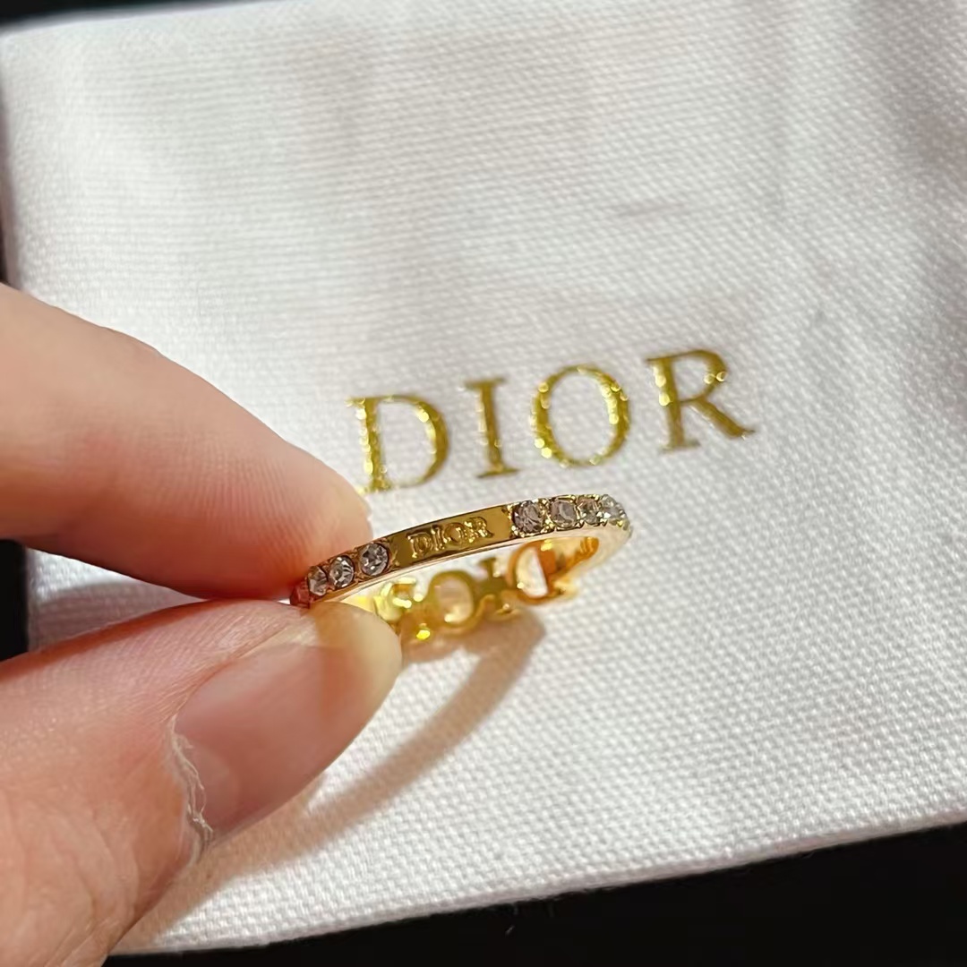 replica Dior Letters Diamond Paved Ring - H Lin Jewelry