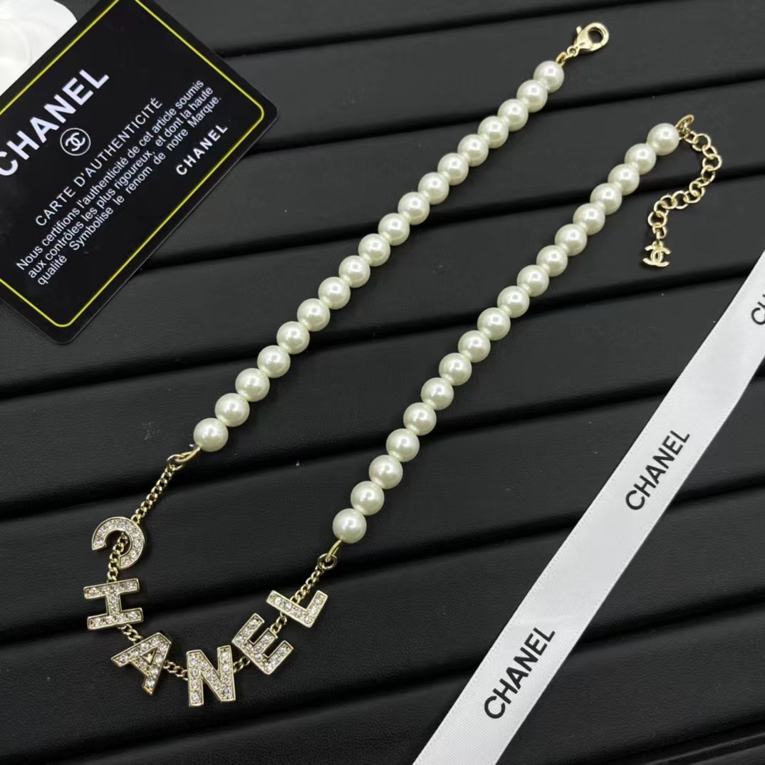 replica Chanel Letter Pednant Pearl Chain Necklace - H Lin Jewelry