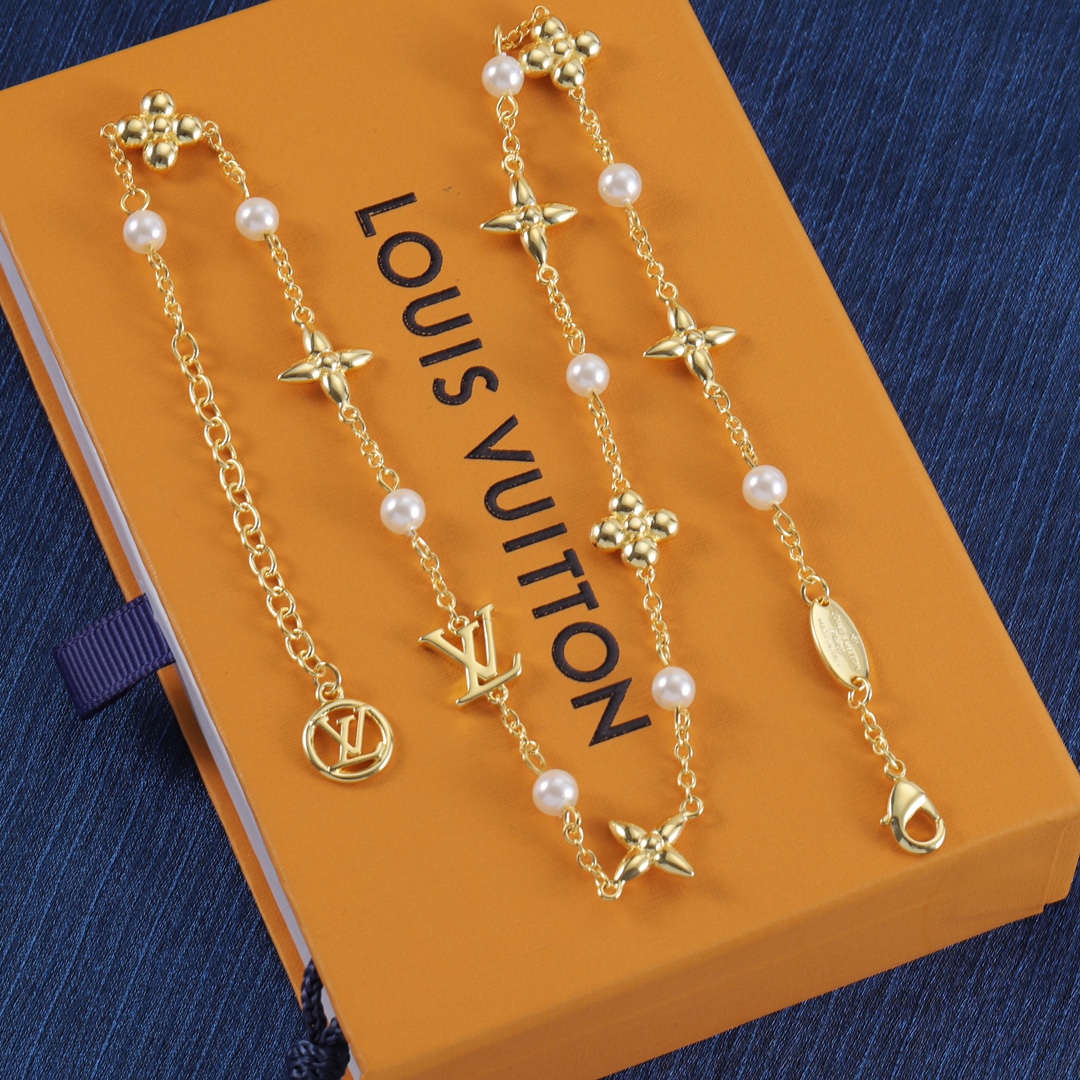 replica Louis Vuitton Floating Pearl LV Bracelet and Necklace - H Lin Jewelry
