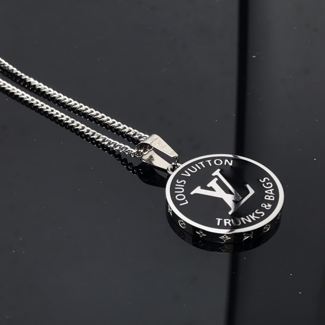replica Louis Vuitton Black Tag Necklace in Silver for Mens - H Lin Jewelry