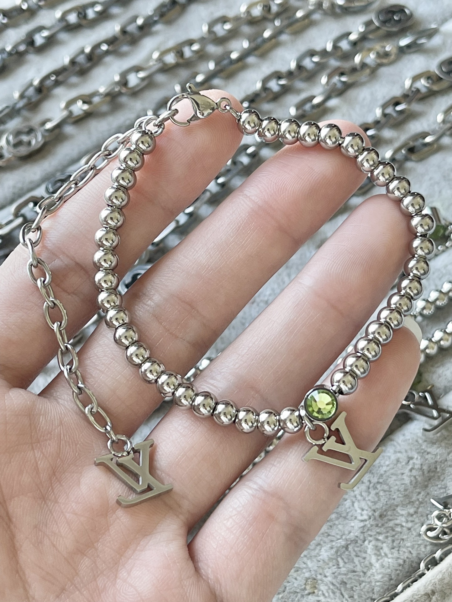 replica Louis Vuitton Steel Color Beads Men's Bracelet Necklace - H Lin Jewelry