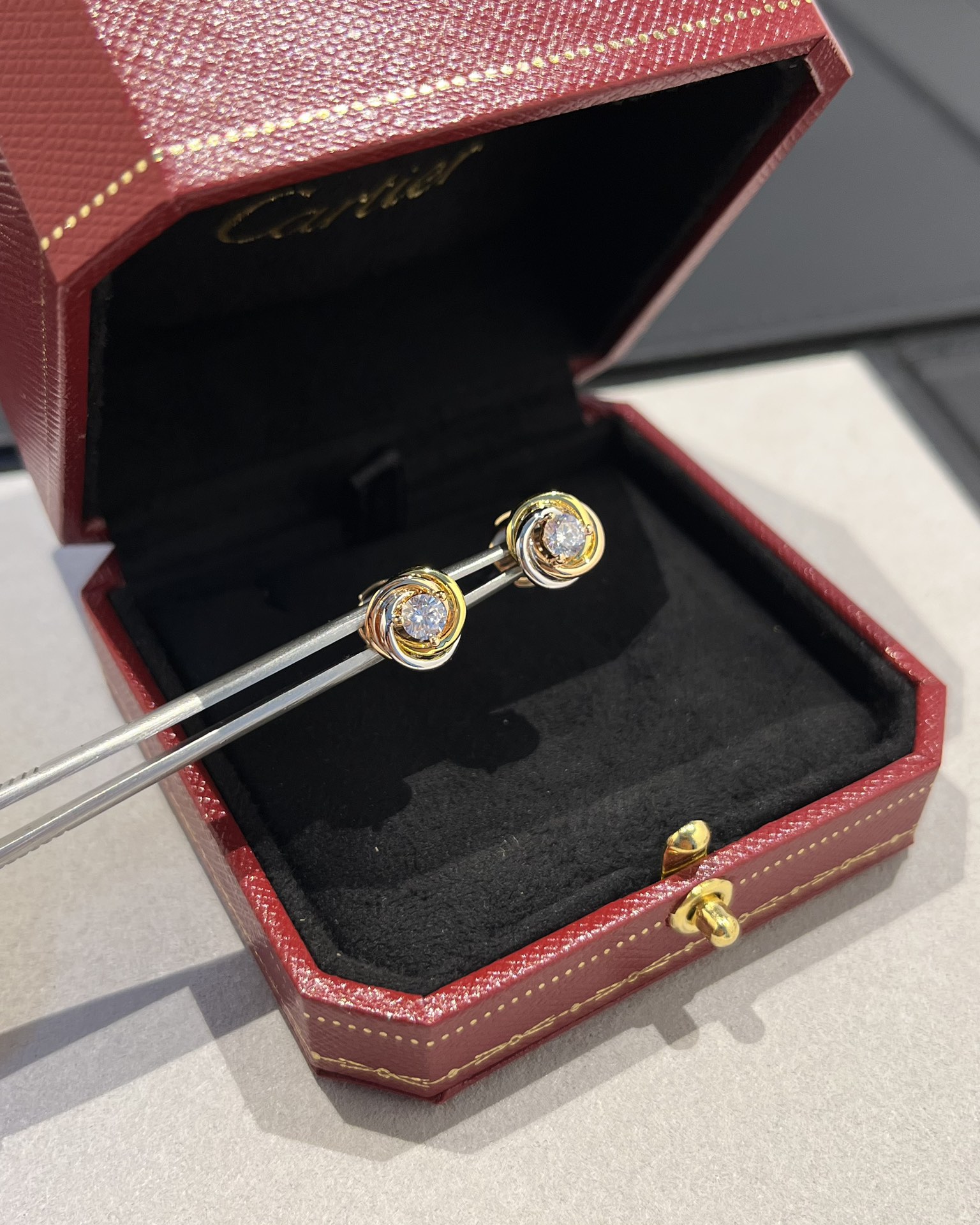 replica Cartier Trinity Stud Earrings, 2 Diamonds - H Lin Jewelry