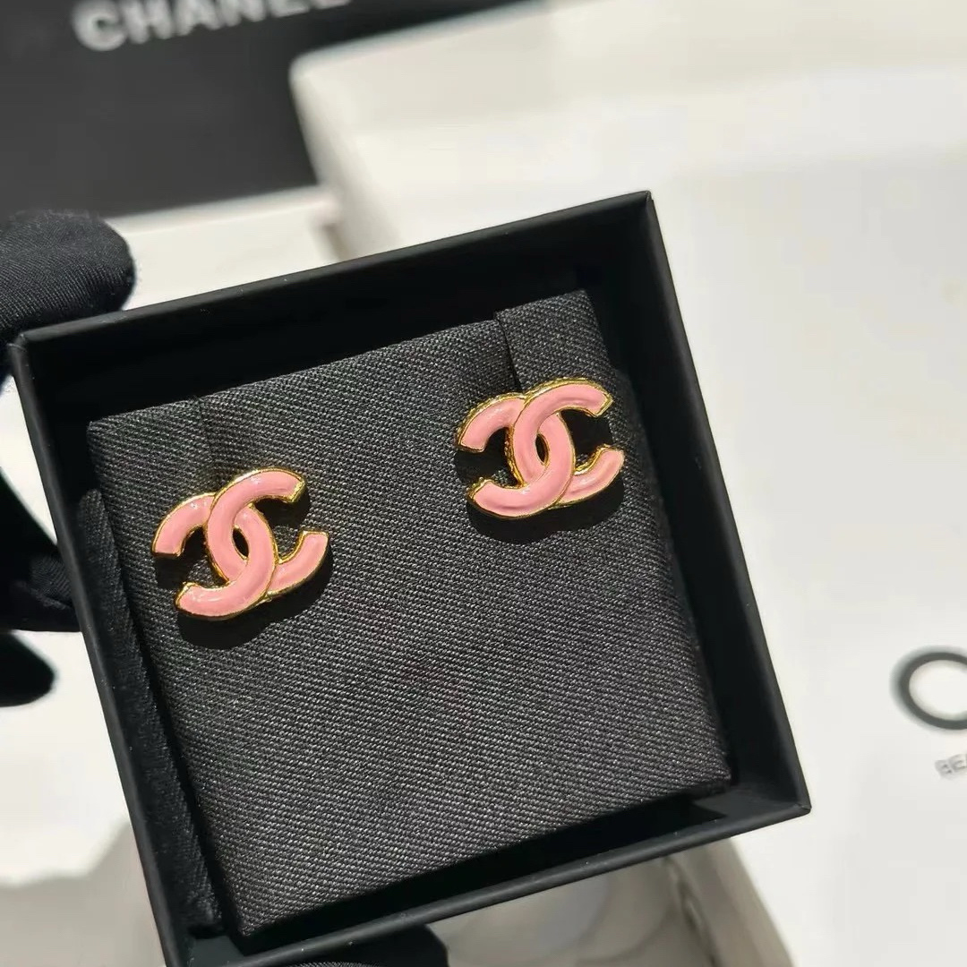 replica Chanel Pink Enamel CC Earrings - H Lin Jewelry