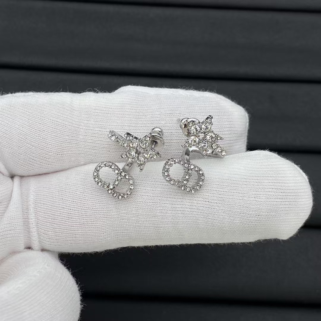 replica Dior Diamond Paved Star CD Drop Earrings - H Lin Jewelry