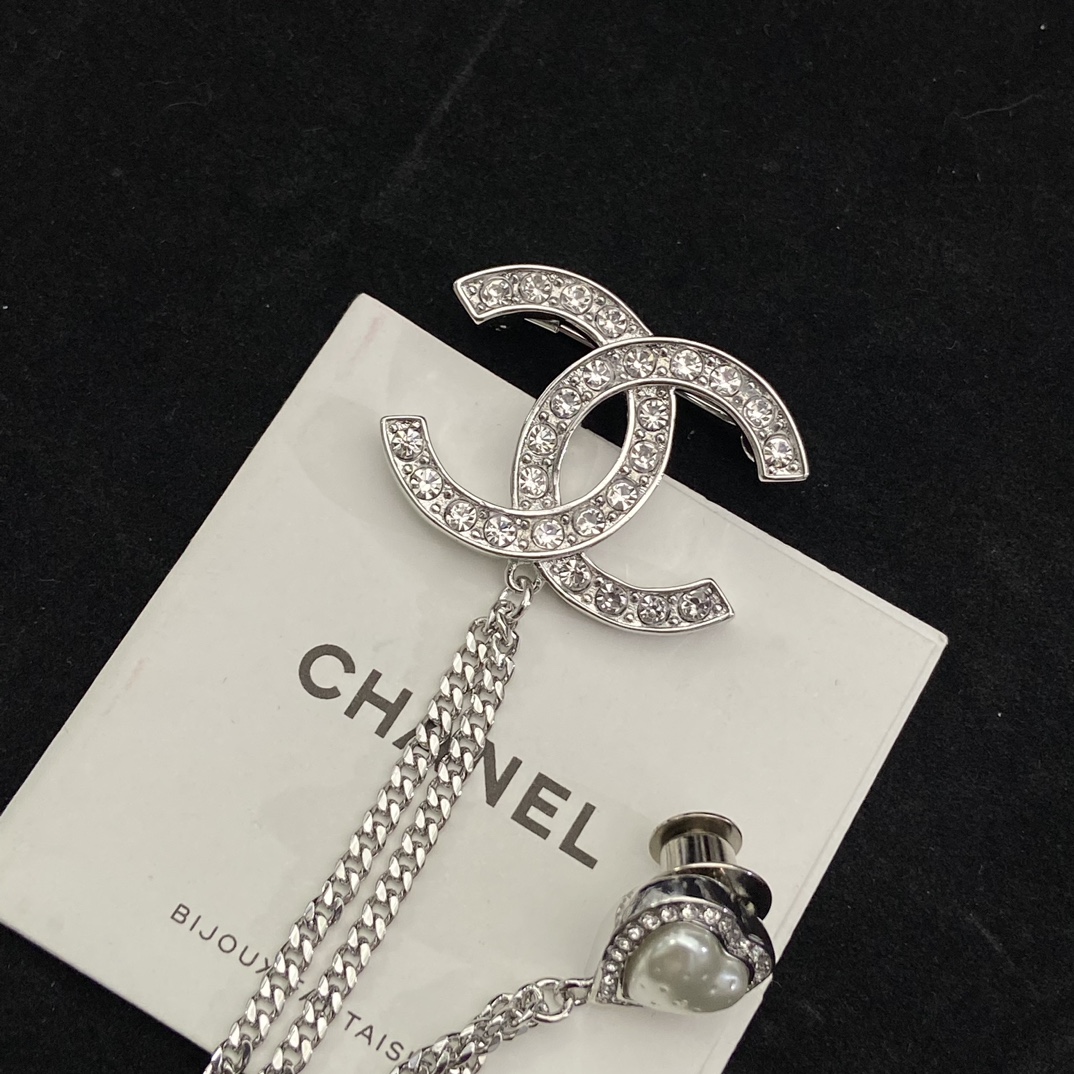 replica Chanel Silver Chain Tassel Brooch - H Lin Jewelry
