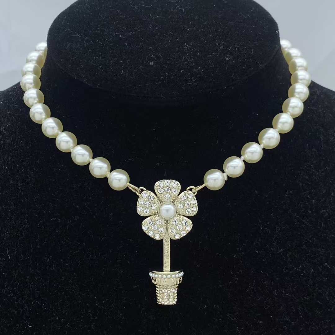replica Chanel Potted Plants Flower Pearl Necklace - H Lin Jewelry