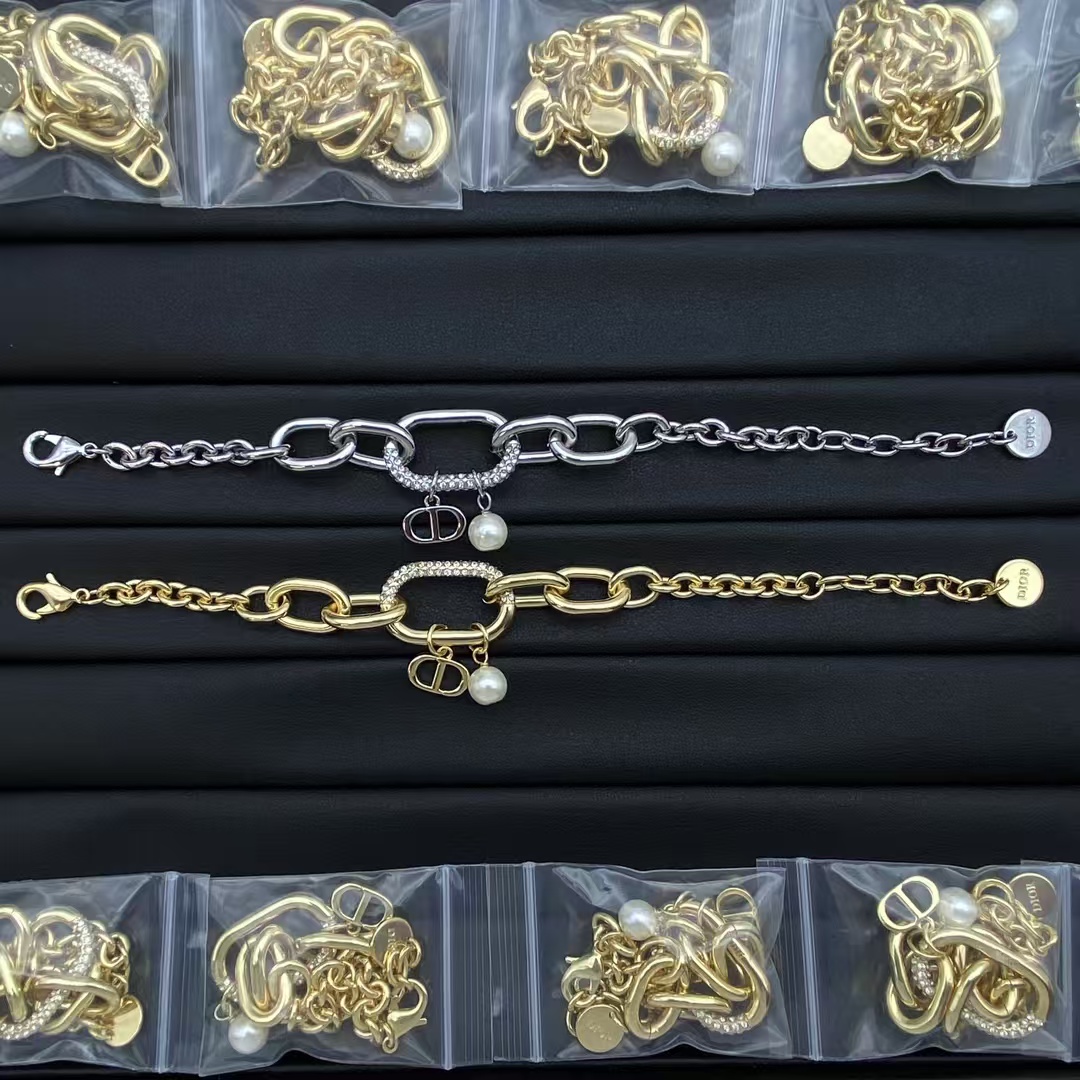 replica Dior CD and Pearl Charms Chain Bracelet - H Lin Jewelry