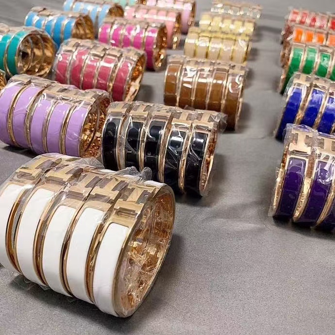 replica Hermes Wide H Enamel Bangle Bracelet - 21 Colors Available - H Lin Jewelry