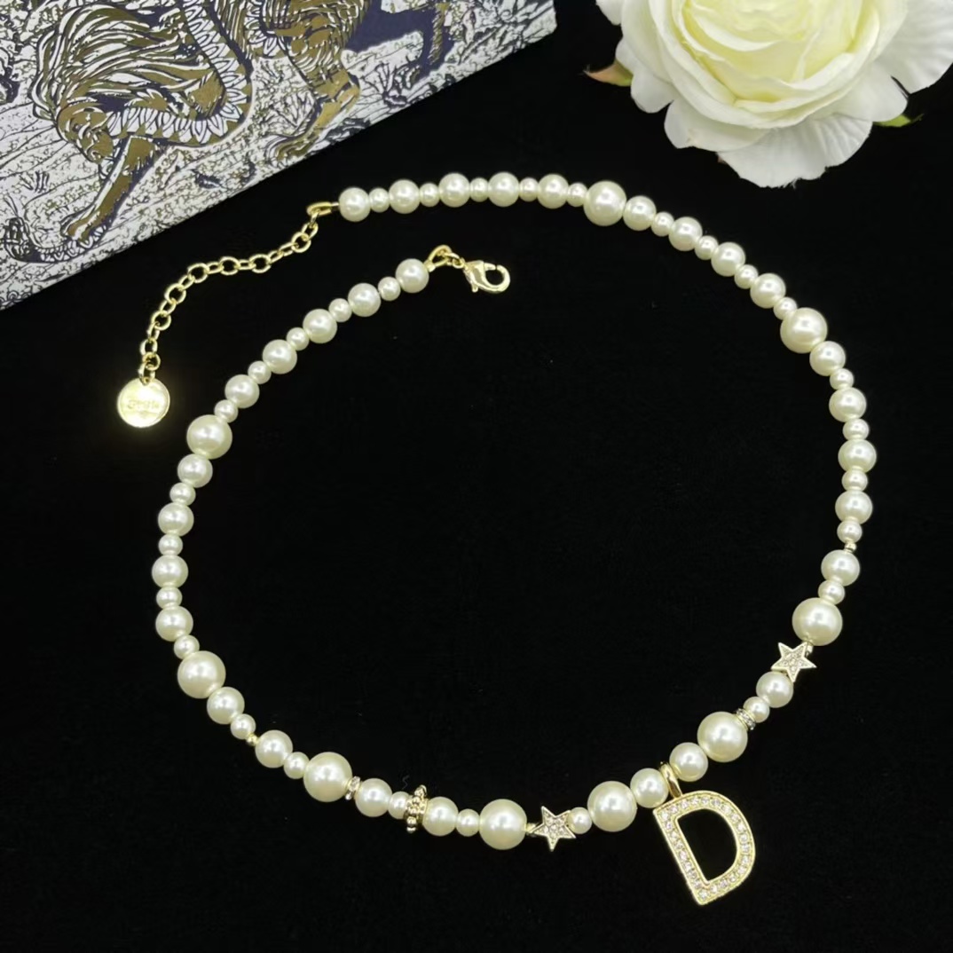 replica Dior Letter D Pendant Pearl Necklace - H Lin Jewelry