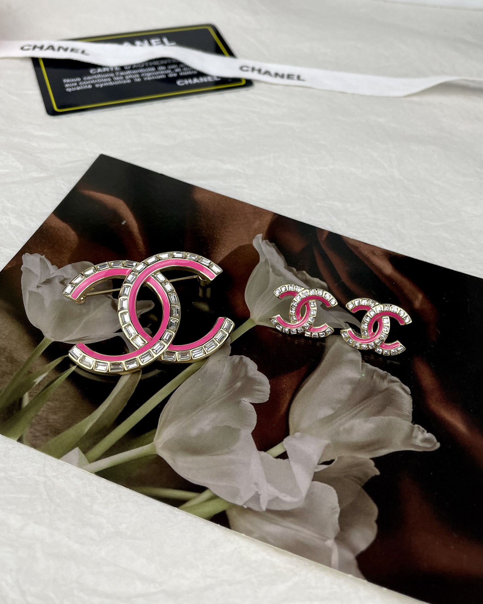 replica Pink Chanel Brooch Earrings - H Lin Jewelry