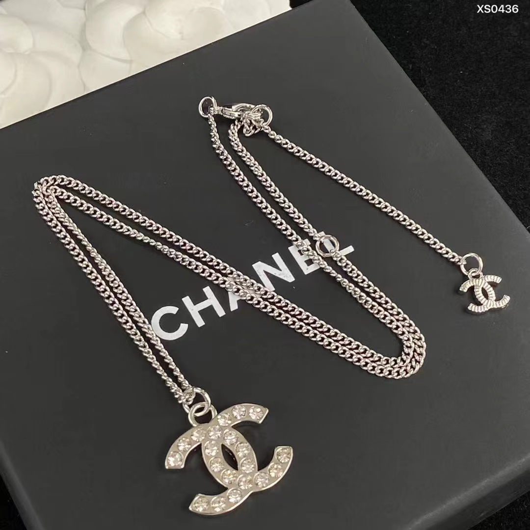 replica Chanel Classic Silver Double C Pendant Necklace - H Lin Jewelry