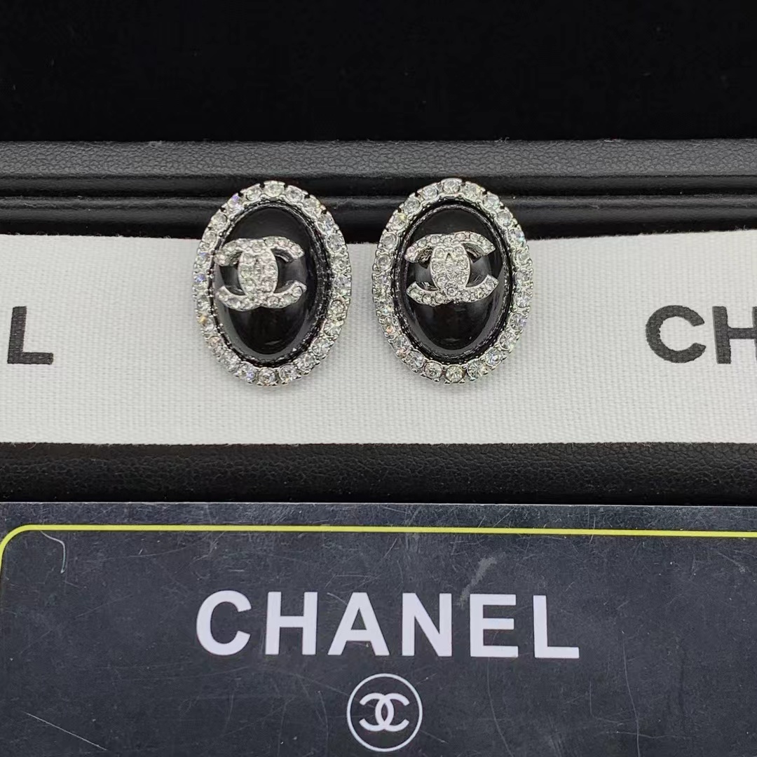 replica Chanel Oval Black Earrings - H Lin Jewelry