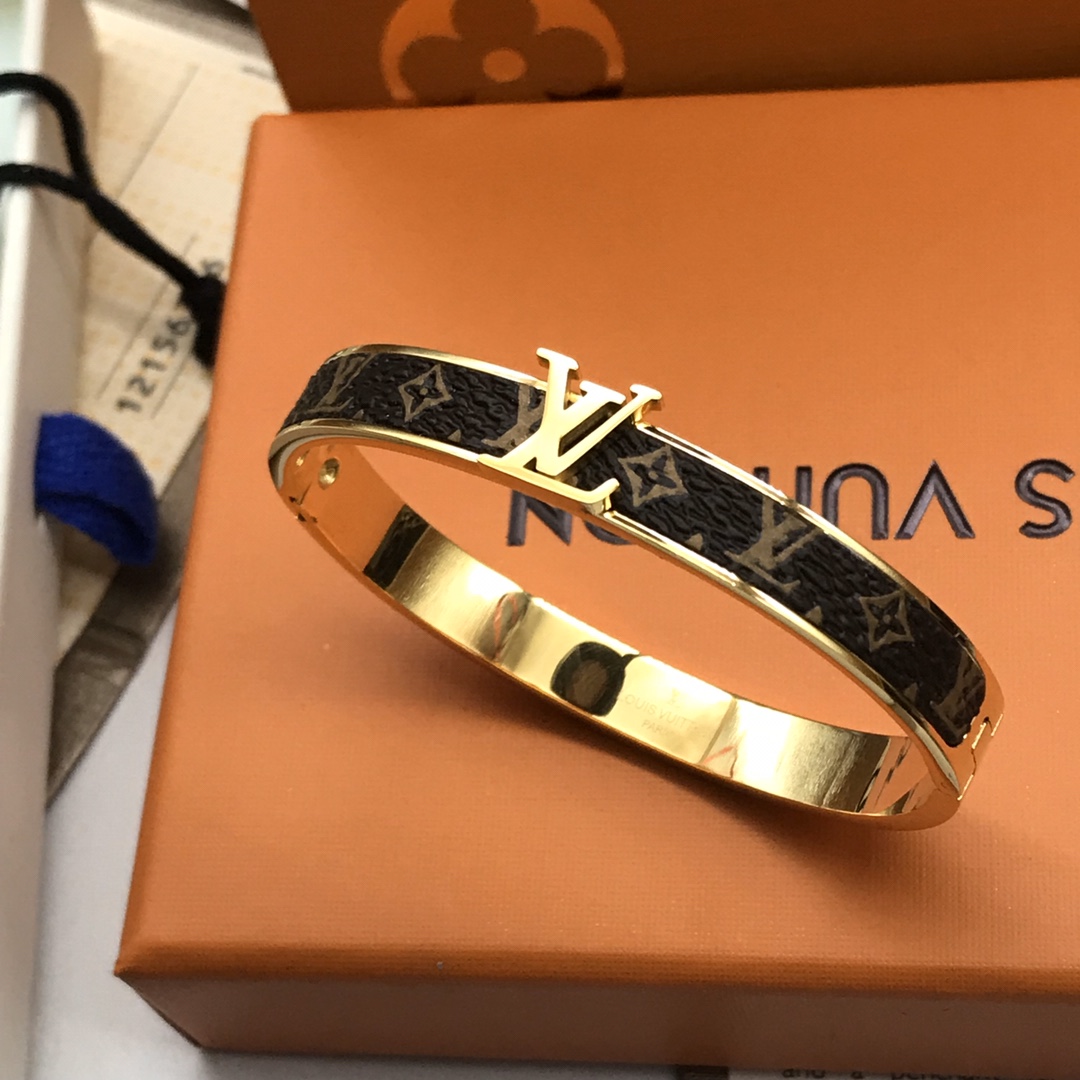 replica Louis Vuitton LV Monogram Leather Bangle Couple Bracelet - H Lin Jewelry