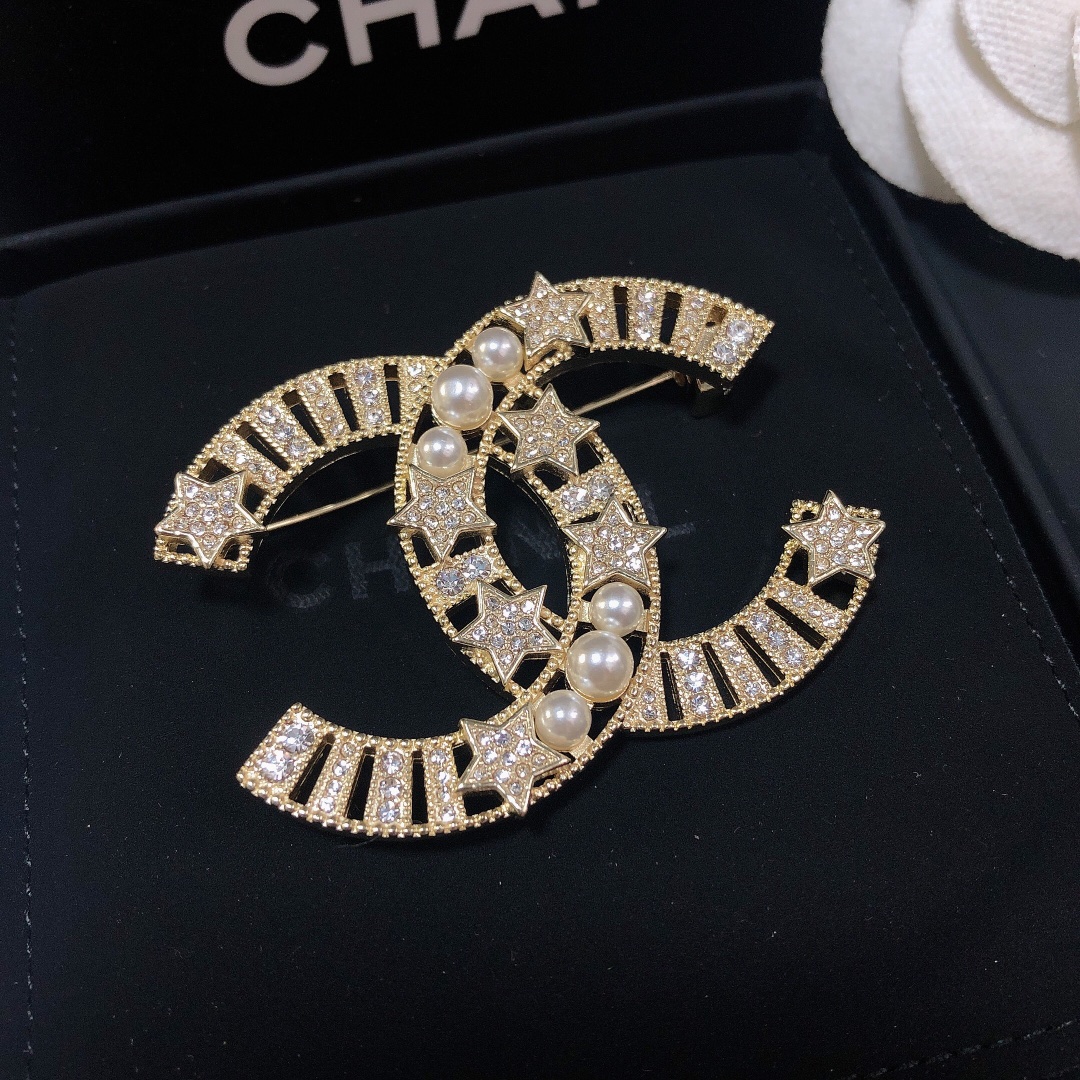 replica Chanel Star Rhinestone Pearl Brooch - H Lin Jewelry