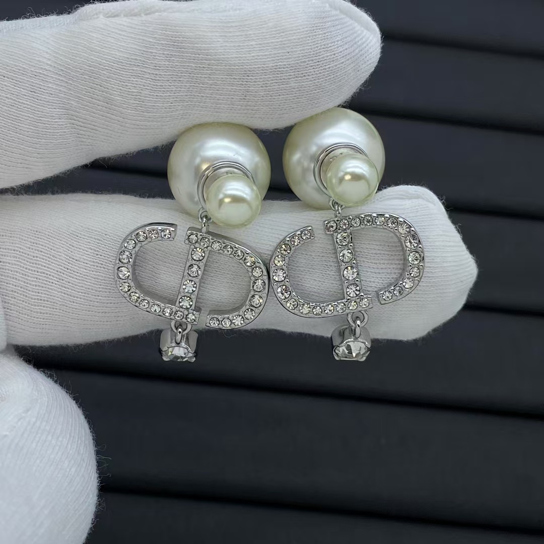 replica Dior Silver CD Drop Pearl Earrings - H Lin Jewelry