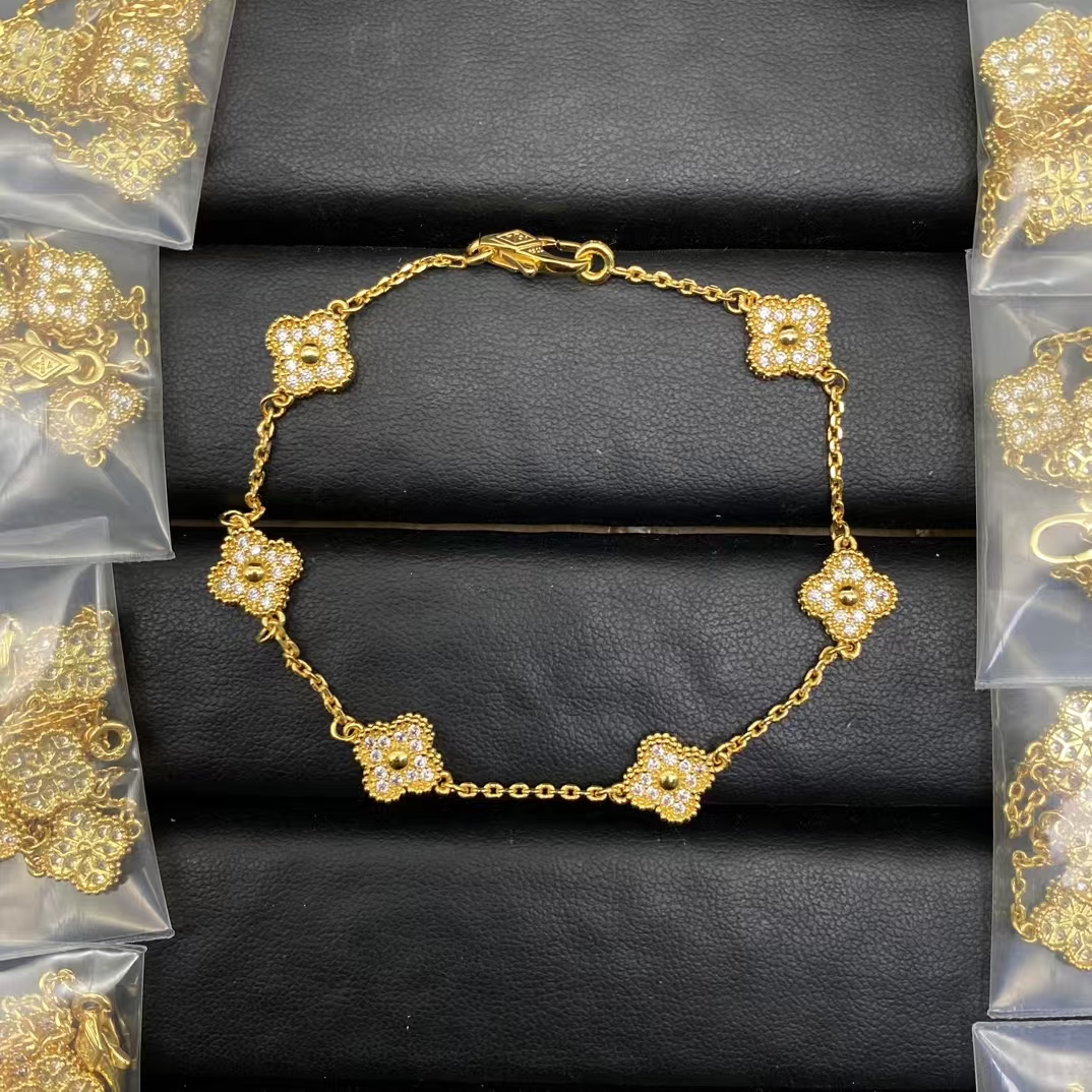 replica Van Cleef & Arpels Paved Full Diamond Sweet Alhambra Bracelet 6 Motifs - H Lin Jewelry