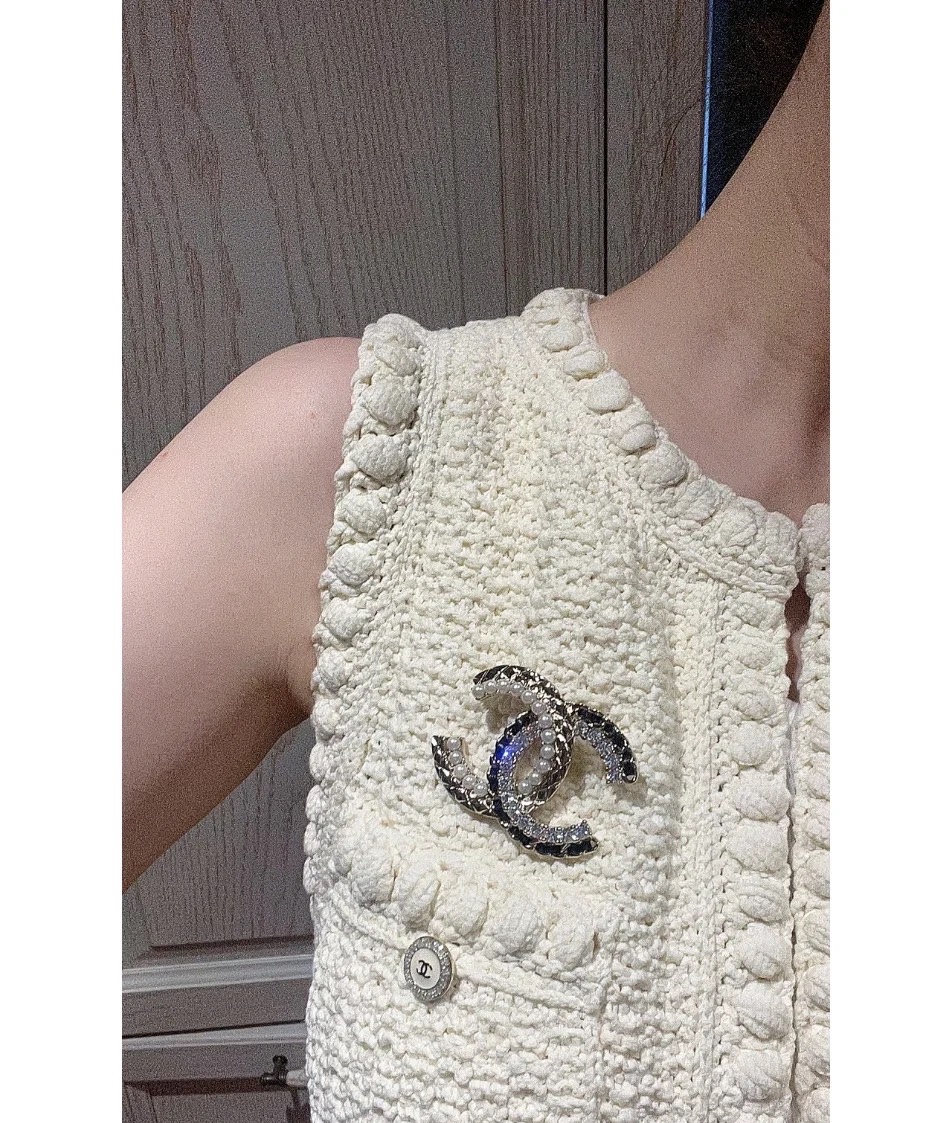 replica Chanel Leather Diamond Pearl CC Brooch - H Lin Jewelry