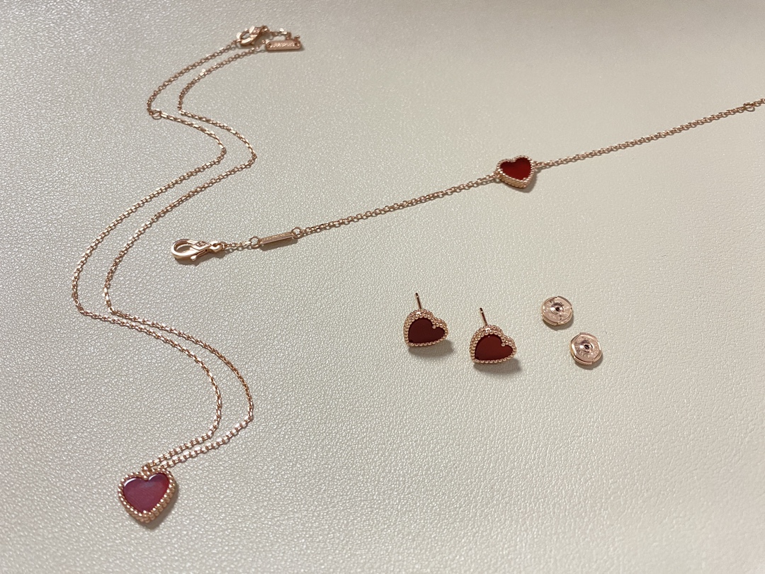 replica Van Cleef & Arpels Rose Gold Red Sweet Heart Earrings Bracelet Necklace - H Lin Jewelry
