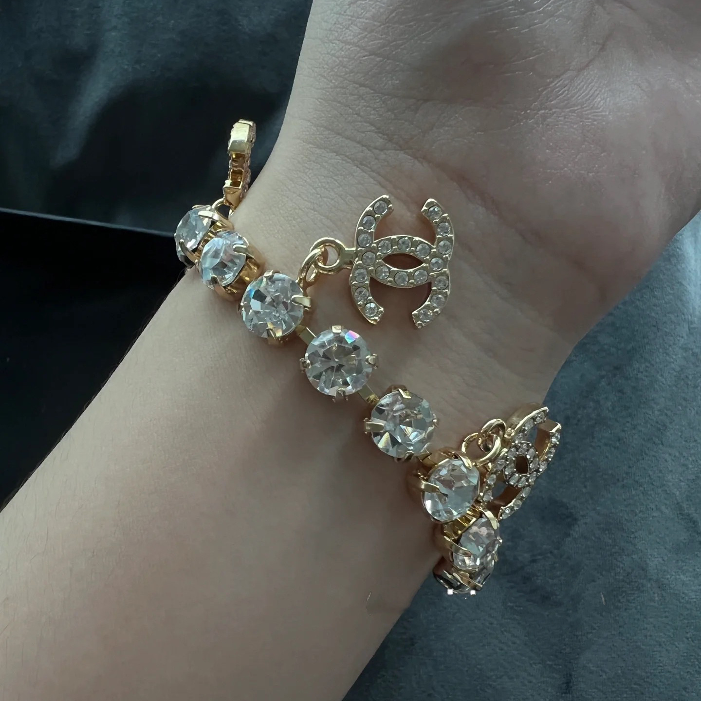 replica Chanel Full Diamond Prong Rhinestone Bracelet Necklace - H Lin Jewelry