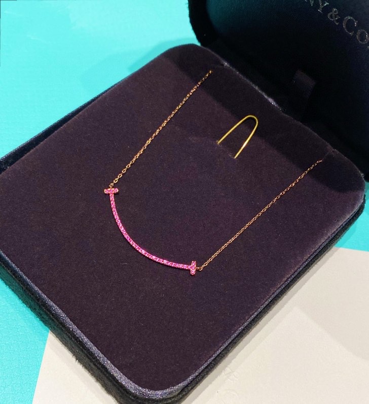 replica Tiffany Rose Gold Chain Pink Diamond Smile Necklace - H Lin Jewelry