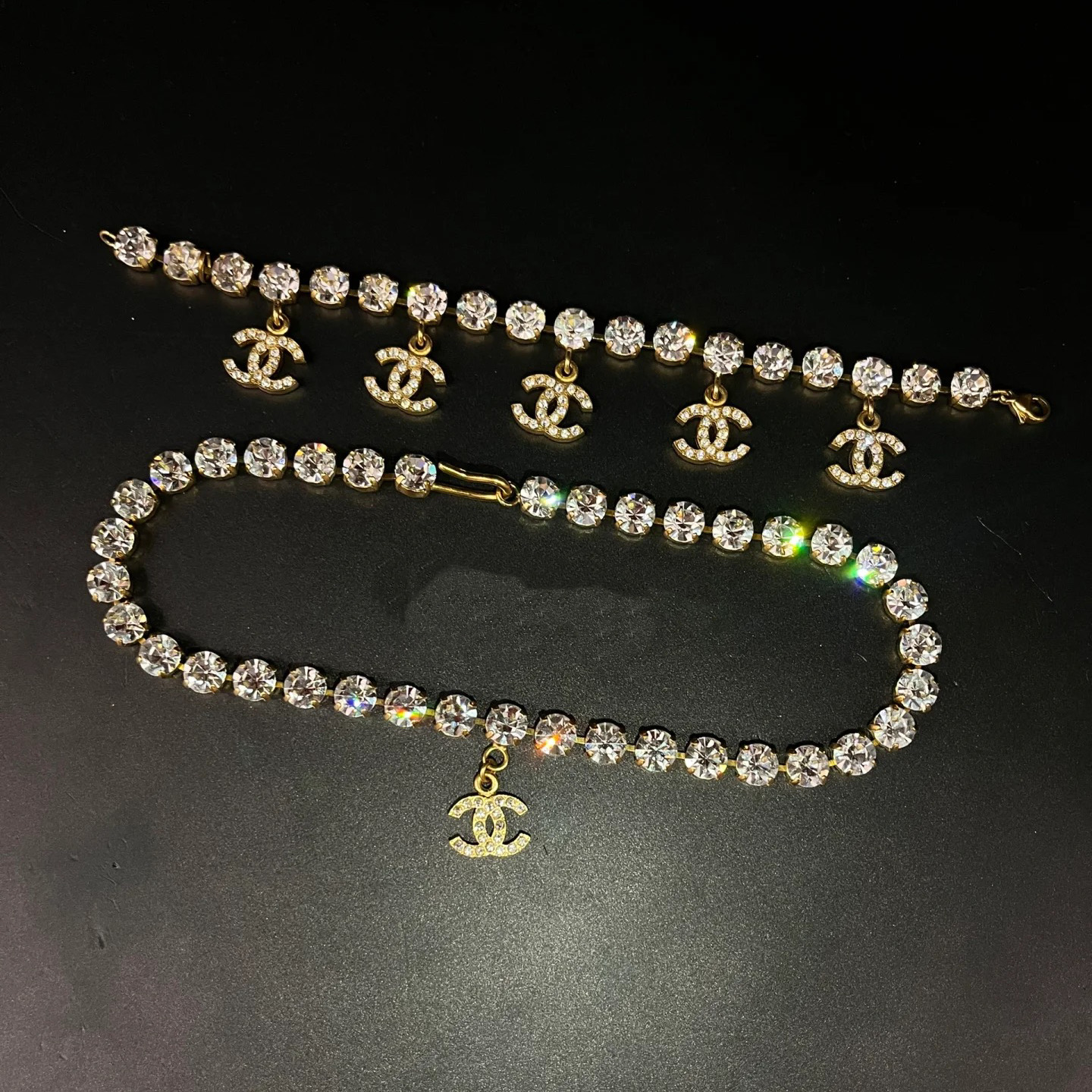 replica Chanel Full Diamond Prong Rhinestone Bracelet Necklace - H Lin Jewelry